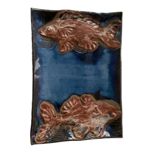 Modern Art Pottery Fish Design Catchall Dish, Signed