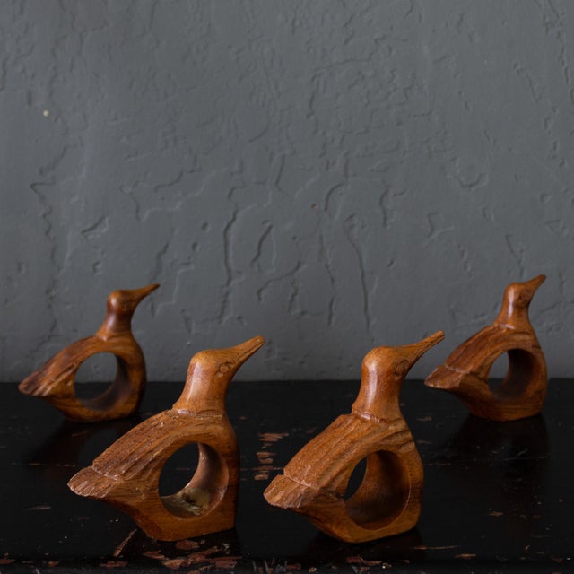 Brown 1970s Hand Carved Wooden Bird or Duck Napkin Rings - Set of 4 For Sale - Image 8 of 11