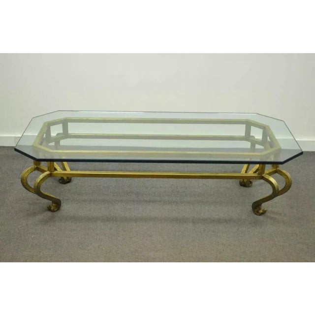 Vintage Arturo Pani Style Gold Gilt Iron & Glass Hollywood Regency Coffee Table. Item featured is very unique, high...