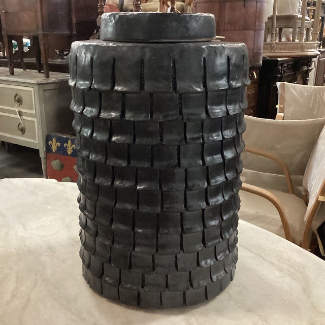 Contemporary A Handcrafted Textured Urn From Thailand For Sale - Image 3 of 12