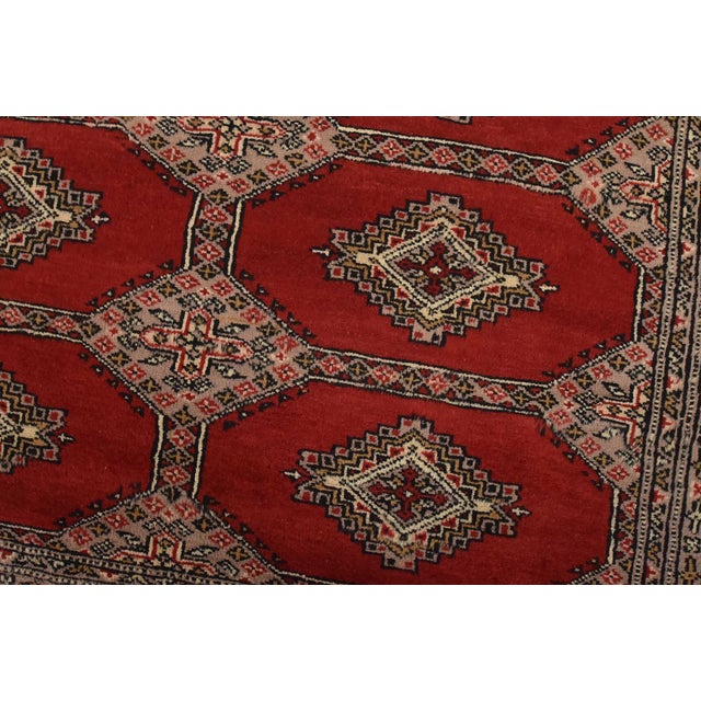 Bokhara Jaldar Rug 4’1” X 6′ Red Wool Tribal Hand-Knotted Oriental Carpet For Sale - Image 4 of 12