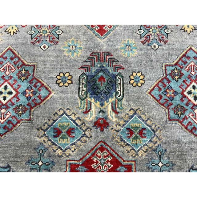Art Deco Blue-Gray Kazak Wool Tribal Area Rug, Natural Dye, 6'4" X 9'8" For Sale - Image 3 of 15