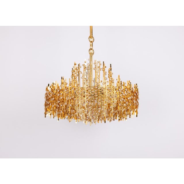 Large Gilt Brass and Crystal Chandelier from Palwa, Germany, 1970s For Sale - Image 4 of 14