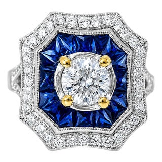 1920s 18K White Gold Hand Cut Sapphire Diamond Art Deco Engagement Ring, Size 6.5 For Sale