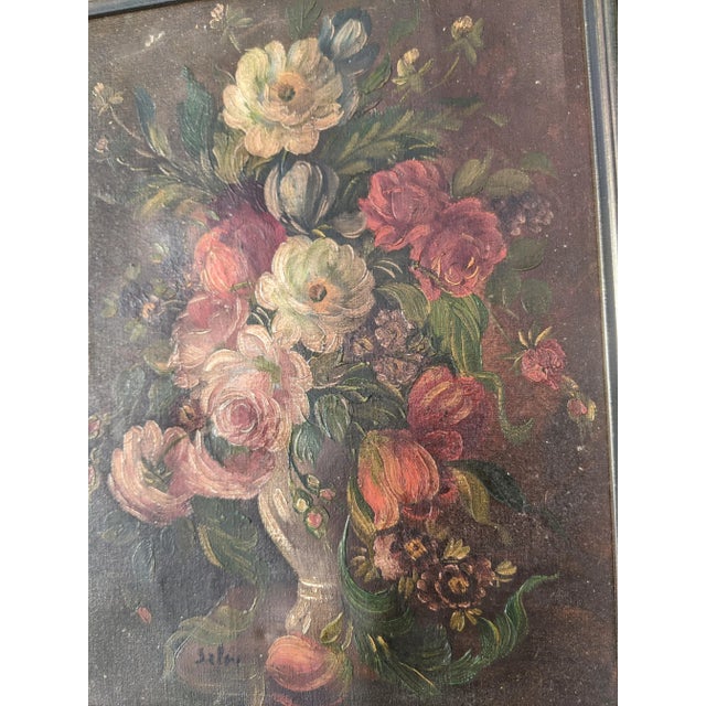 Early 20th Century Antique Still Life Dark Academia Botanical Oil Painting Signed For Sale - Image 5 of 14