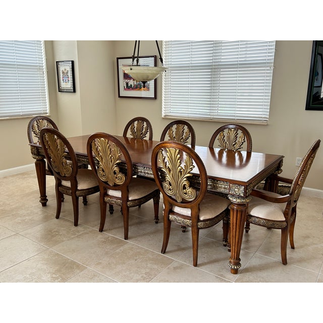 Late 20th Century Classic Solid Wood Dining Room Table - Set of 9 ...