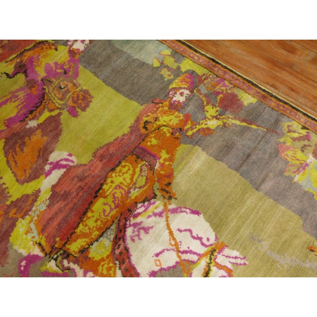 Textile Vintage Zabihi Collection Fluorescent Color Karabagh Pictorial Rug - 4'9" x 7' For Sale - Image 7 of 9