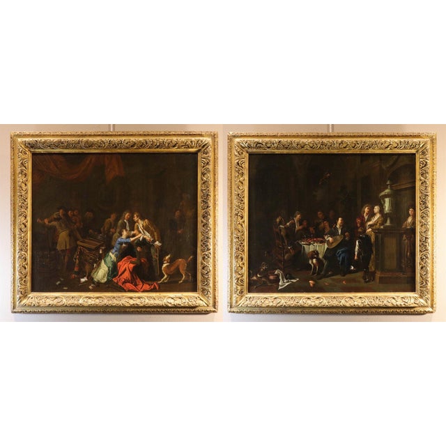 Pieter Angillis, Banquet and Brawl, 1720, Oil on Canvases, Framed, Set of 2 For Sale - Image 15 of 15