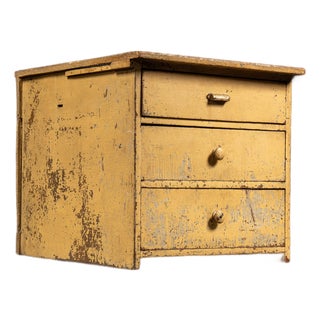 Antique Chippy Painted Industrial Three-Drawer Utility Cabinet For Sale