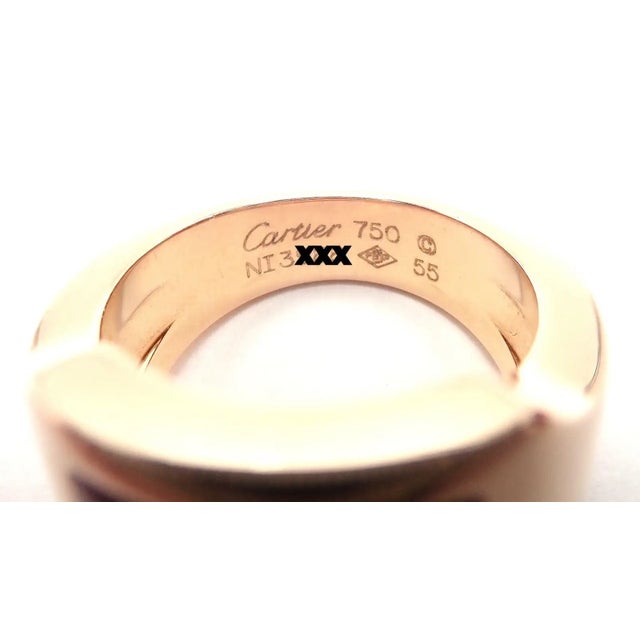 Metal Cartier Santos Dumont Bull's Eye Quartz Rose Gold Ring, Size 7.25 For Sale - Image 7 of 10