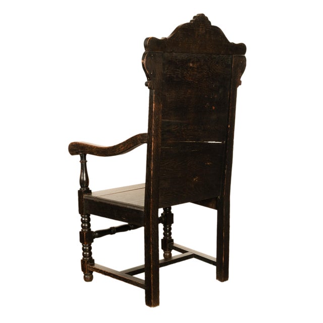 Antique 17th Century English Charles II Oak Carved Wainscot Armchair 1680 For Sale In Portland, OR - Image 6 of 13
