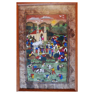 Vintage Amate Painting Primitive Mexican Art For Sale