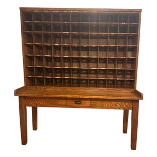 1953 U.S. Post Office Department Oak Mail Sorting Desk With 84 Cubbies For Sale