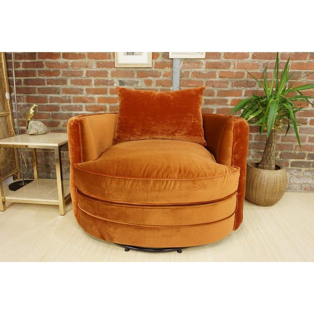 Large Velvet Swivel Armchair For Sale - Image 4 of 5