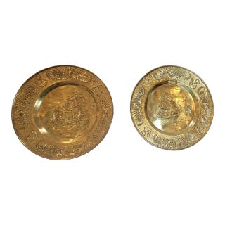 Large Mid 20th Century English Repoussé Brass Nautical Wall Plaques - Pair For Sale