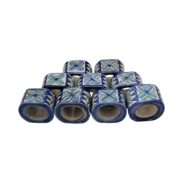 Mexican Talavera Hand-Painted Pottery Napkin Rings Set of 9 2" For Sale - Image 11 of 11