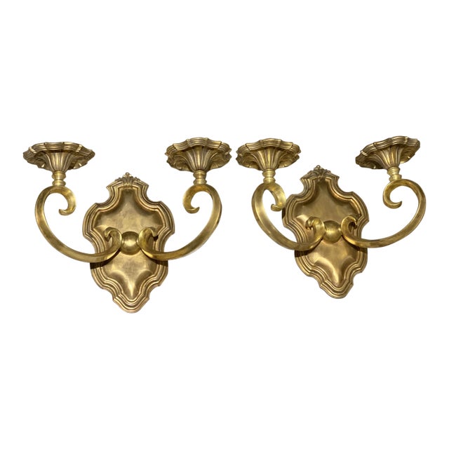 1920's Caldwell Gilt Bronze Sconces With Scrolled Armes - Pair For Sale