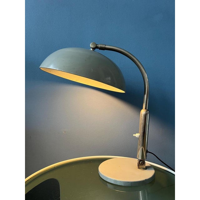 Light gray bauhaus table lamp classic 'Hala Busquet' or 'Hala 144' designed by Herman Busquet for Hala Zeist. The lamp is...