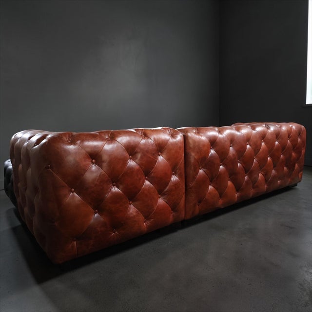 Two-Tone Chesterfield Sectional in Black & Cognac Leather — Sculptural Modern Statement For Sale - Image 15 of 15