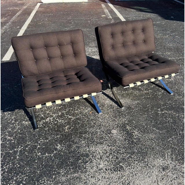 Reupholstered Mid Century Barcelona Style Chair Pair For Sale - Image 11 of 16