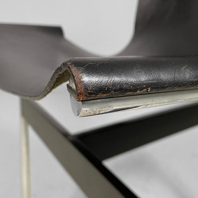 Italian Modern Leather T Chairs attributed to Katavolos, Littell and Kelley for ICF, 1960s, Set of 4 For Sale - Image 9 of 18