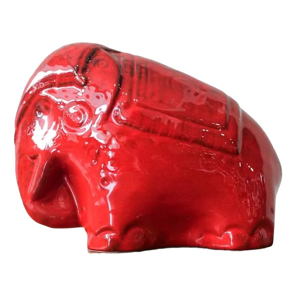 Vintage Red Glaze Ceramic Elephant in the style of Bitossi, 1970s For Sale