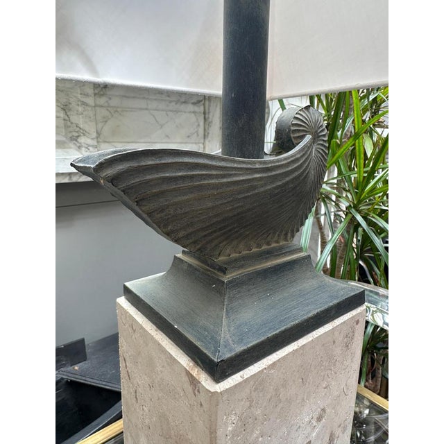 Tall Travertine and Bronze Table Lamp, 1970s For Sale - Image 9 of 12
