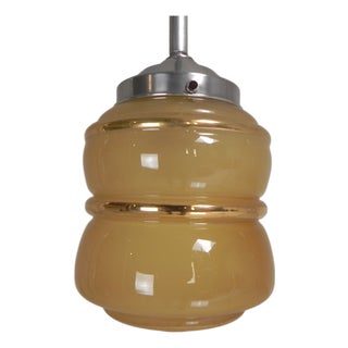 Art Deco Pendant Lamp with Beige Glass Shade, 1930s For Sale