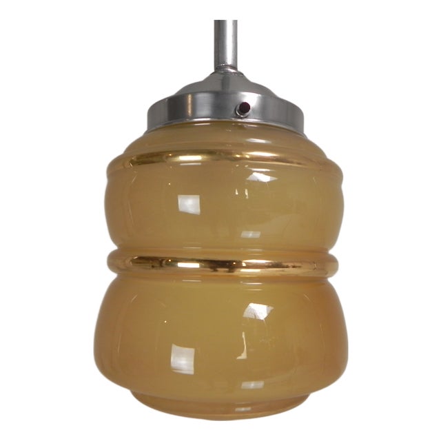 Art Deco Pendant Lamp with Beige Glass Shade, 1930s For Sale