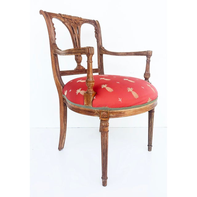 Red Antique Carved Venetian Plastered Wood Armchairs With Pineapple Seats- a Pair For Sale - Image 8 of 12