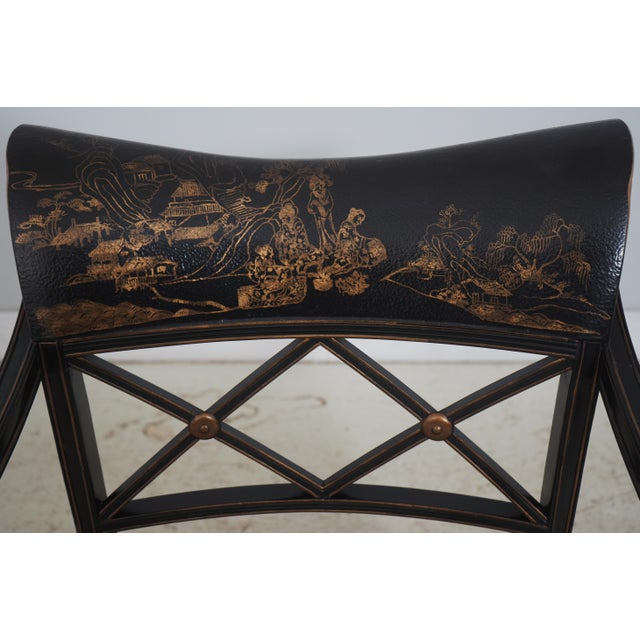1980s Interior Crafts Black & Gold Chinoiserie Arm Chair For Sale - Image 5 of 18
