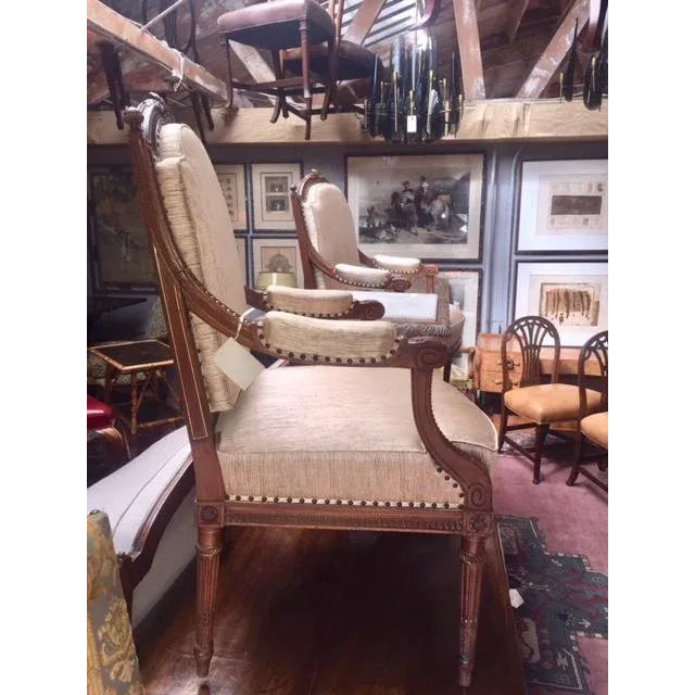 Late 19th Century 19th Century French Walnut Arm Chairs With Wreath & Ribbon Motif - A Pair For Sale - Image 5 of 8
