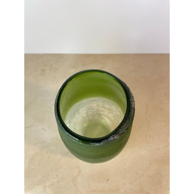 Late 20th Century Handblown Green Ombre Frosted & Crackle Glass Vase For Sale - Image 5 of 8