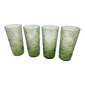 Mid Century Anchor Hocking Green Bubble Crater High Ball Tumblers - Set of 4