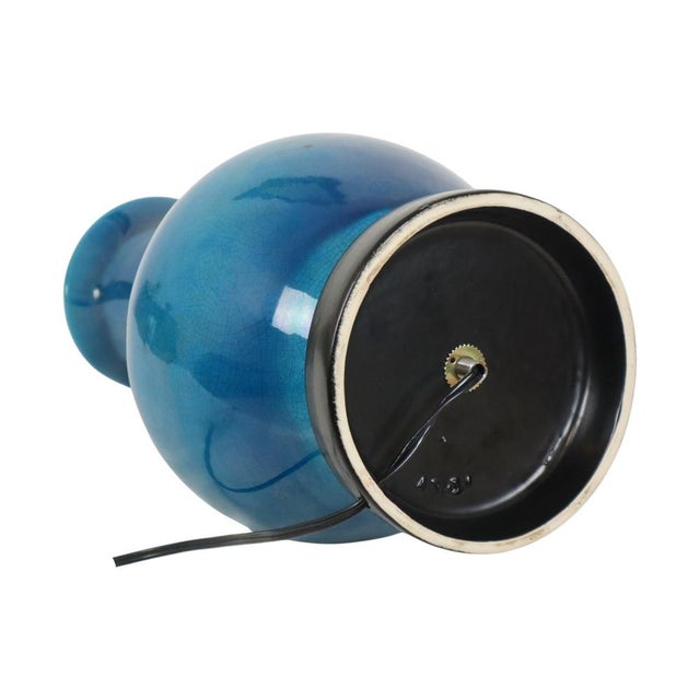 Large Italian Round Blue Ceramic Lamp, 1970s For Sale - Image 4 of 14
