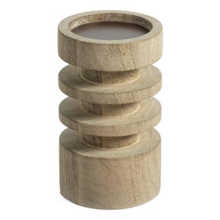Larache Carved Mango Wood Pillar Candle Holder, X-Small For Sale