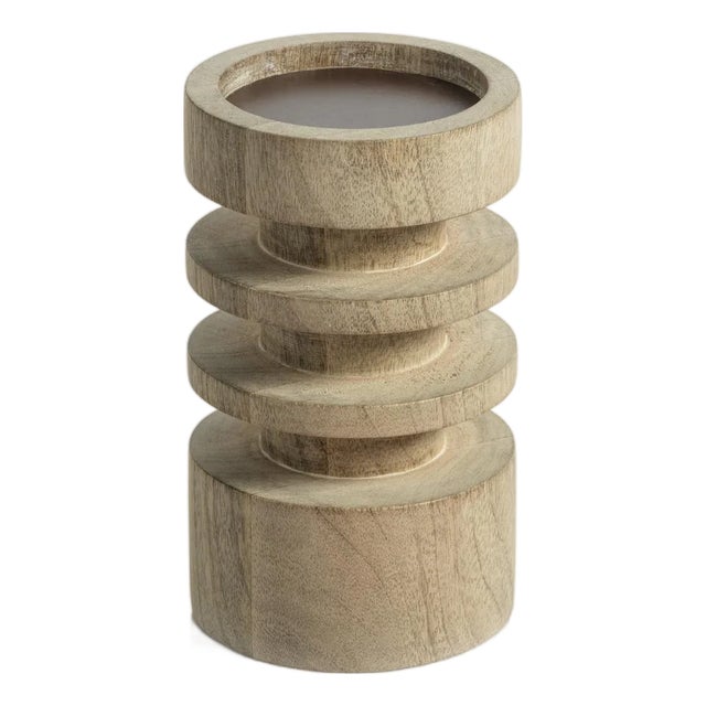 Larache Carved Mango Wood Pillar Candle Holder, X-Small For Sale