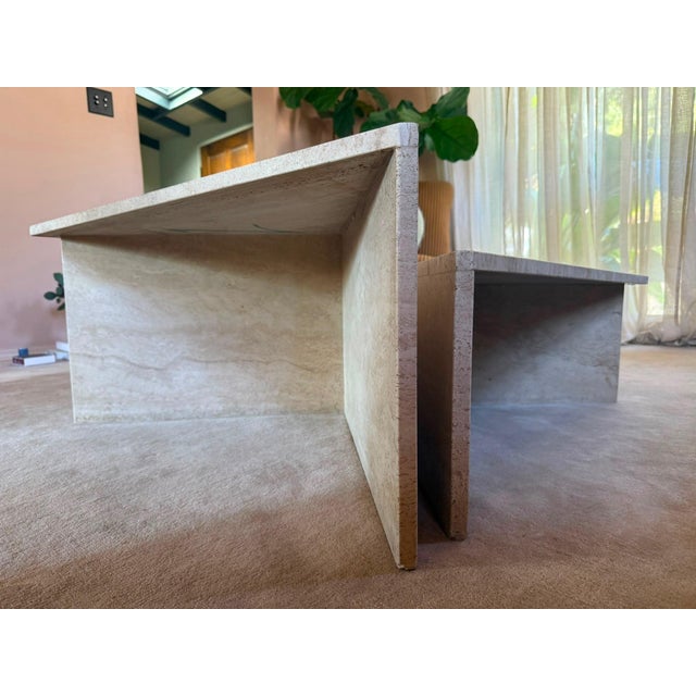 Vintage Two Part Travertine Modular Coffee Table Attributed to Up & Up, Circa 1970s For Sale - Image 4 of 7