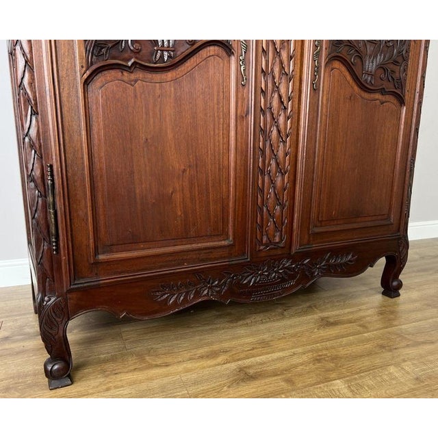 Vintage French Louis XVI Style Carved Walnut 2-Door Wardrobe For Sale - Image 14 of 18