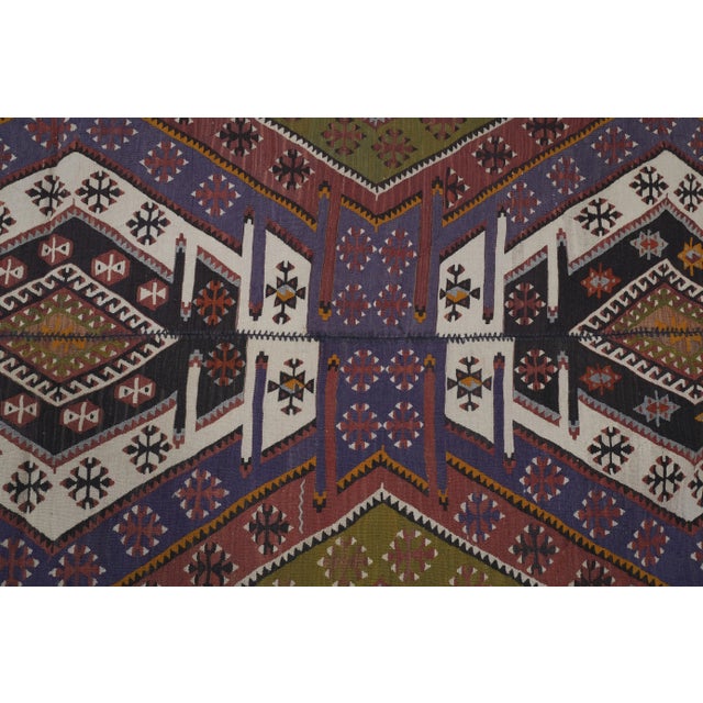 Purple Vintage Pastel Geometric Kilim Rug 4'11'' X 11'11'' For Sale - Image 8 of 13