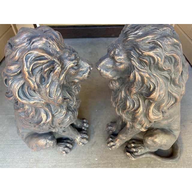1980s Outdoor Vintage Lion Composite Statues - A Pair For Sale - Image 5 of 5