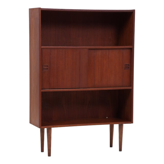 Vintage Teak Shelving Unit with Sliding Doors, 1960s For Sale