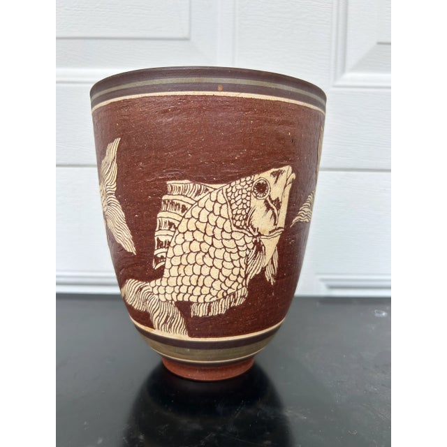 Mid-Century Modern Mid 20th Century Art Pottery Fish Pot For Sale - Image 3 of 5