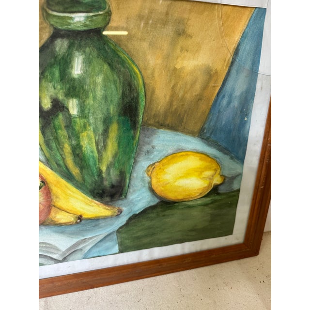 Yellow 1970s Still Life Watercolor Drawing of Fruit, Framed and Signed For Sale - Image 8 of 10