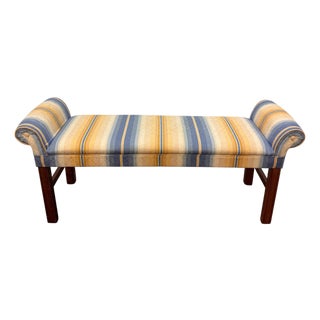 Vintage Traditional Chippendale Style Mahogany Frame Upholstered Bench For Sale