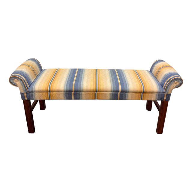 Vintage Traditional Chippendale Style Mahogany Frame Upholstered Bench For Sale