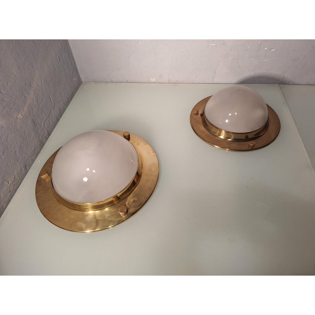 1950s LSP6 Tommy Model Ceiling Lights in Brass Structure and Frosted Glass Lampshade by Luigi Caccia Dominioni for Azucena, 1950s, Set of 2 For Sale - Image 5 of 9