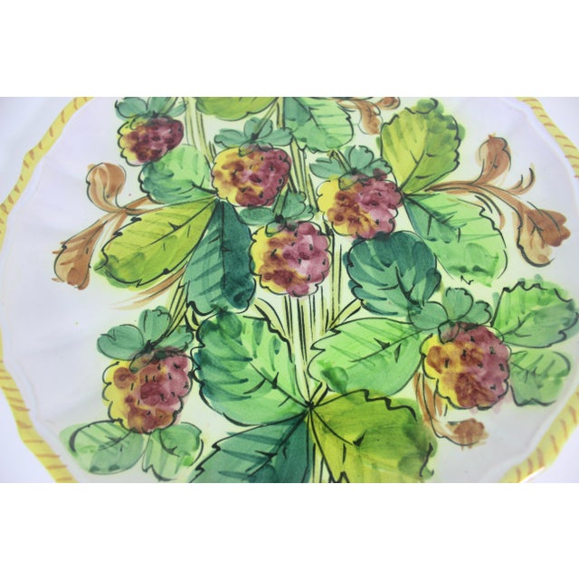 Ceramic Vintage 11” Italian Renaissance Revival Hand Painted Strawberry Fruit Plate Made in Italy Faïence Ceramic For Sale - Image 7 of 9