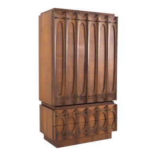 Tobago Canadian Brutalist Mid Century 2 Piece Gentlemans Chest Armoire Highboy Dresser For Sale