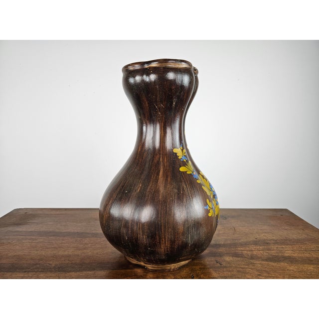 Brown Ceramic Vase with Floral Decorations, 1990 For Sale - Image 4 of 17